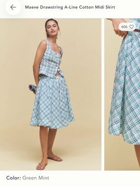 Maeve Drawstring A-Line Cotton Midi Skirt